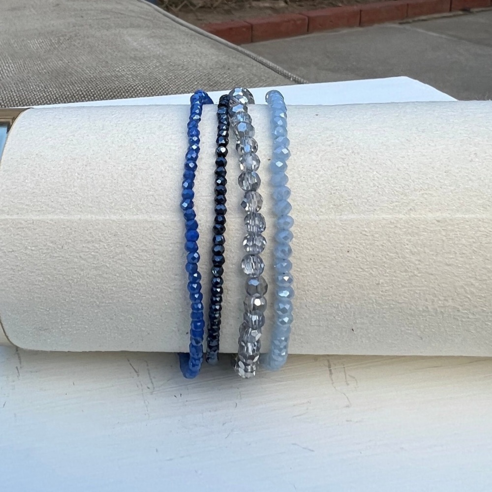 blue and silver bangle bracelet stackable set of 4
